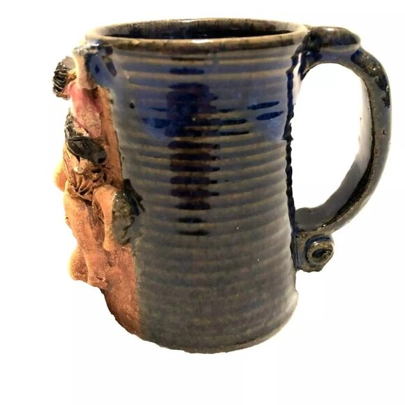 UGLY FACE COFFEE MUG SUPER SKIER 3D POTTERY SIGNED MCALLISTER 1992 4.5" TALL - Picture 4 of 4